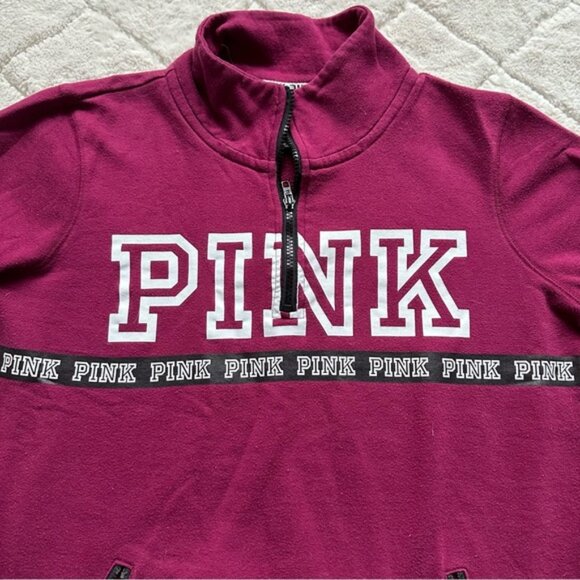 Victoria's Secret PINK | Berry Quarter Zip Crew Neck Pullover | Size Small - Picture 5 of 12